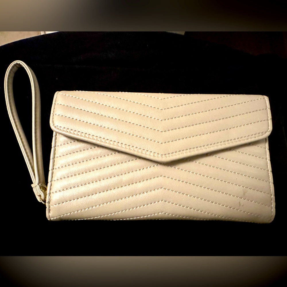 Beige multi compartment wristlet purse zip clutch wallet